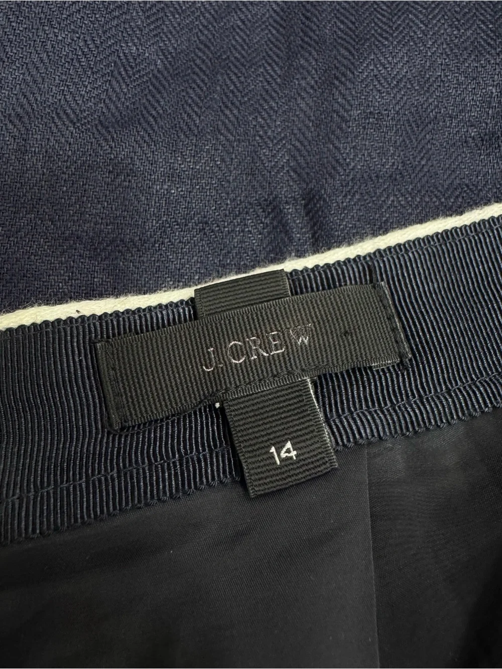 J.Crew Navy Blue Linen pencil skirt knee length white contrast trim Sz 14